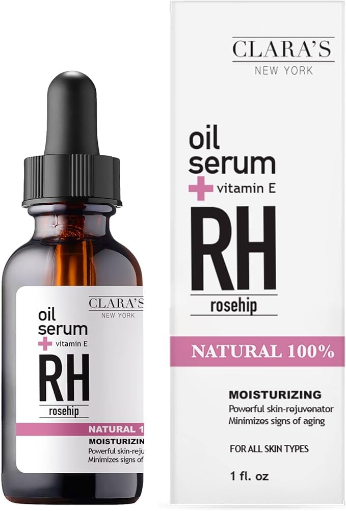 CLARA'S NEW YORK 100% Natural Rosehip Facial Oil Serum with Vitamin E - Rejuvenating, Moisturizing and Anti-Aging, Hydrating Face Oil for Fine Lines Wrinkles Glowing Healty Look - 30ml - Made in USA