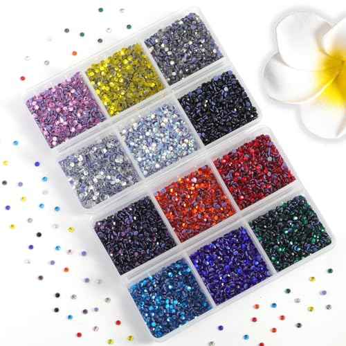 Hotfix Rhinestones Mixed 12 Colors, SS6 Rhinestones for Crafts Clothes, Hotfix Crystals with 1 Tweezers and 2 Wax Pencils