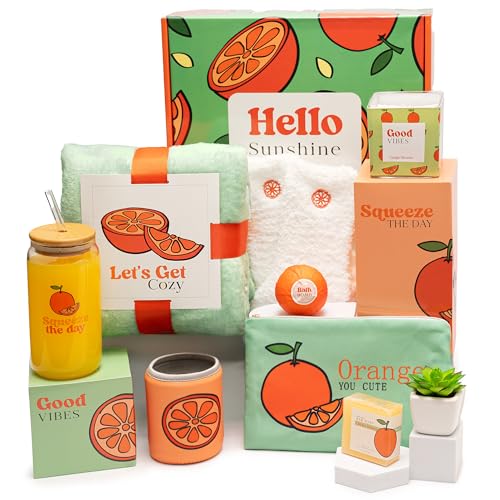 The Love Crate Co. Self Care Package for Women. Thinking of You Self Care Kit. Orange Fruit Themed Birthday Box for Woman, Get Well Soon Gift Basket for Women After Surgery, Spa Gifts for Women