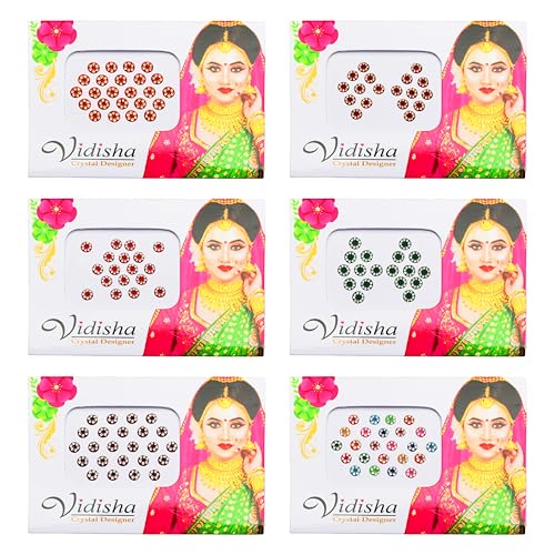 Crystal Bindi Pack of 6 - Self-Adhesive Forehead Jewels