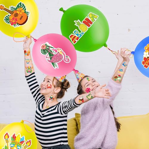72 PCS Tropical Luau Party Favors ? 48 Pre-Cut Temporary Tattoos & 24 Punch Balloons Themed Birthday Party Decorations Supplies Favors Gifts, Goodie Bag Fillers, Classroom Rewards