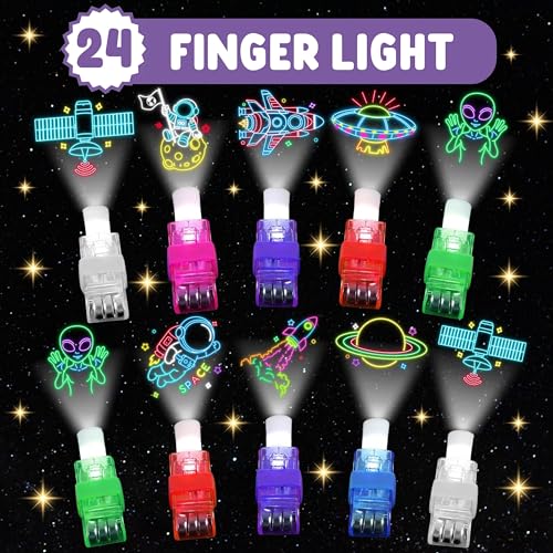Space Party Favors Set 72 PC - LED Finger Lights & Tattoos