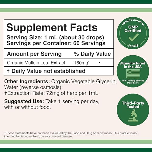 Organic Mullein Leaf Drops for Lung Support - Alcohol-Free, 2 oz