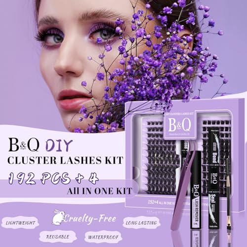 Lash Extension Kit 192 pcs Eyelash Extension Kit B02+B07 8-18mm Mixed Lash Clusters Kit Individual Lashes Kit Wispy with Lash Glue and Remover Applications Eyelash Kit (B02+B07, Kit)