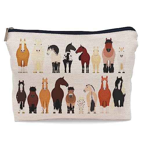 Cartoon Various Breeds Of Horses Group Makeup Bag Cosmetic Bag Zipper Pouch Toiletry Bags,Gifts For Horse Lovers Women Girls Horse Riders