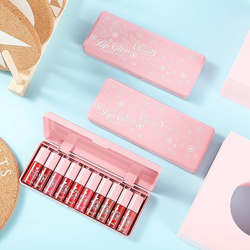 10-Piece Pearly Lip Gloss Set, Moisturizing Lip Tint Collection, Sheer to Medium Coverage, 0.16 Fl Oz Each (Pink Box)