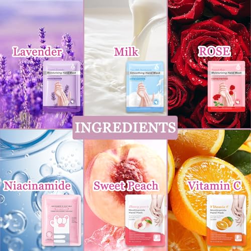 Hydrating Hand Mask Gloves Set (6-Pack) - Exfoliating Spa Moisturizer