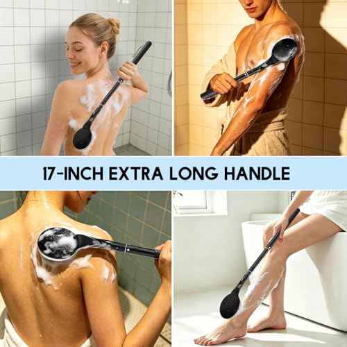 BTideas Telescopic Back Scrubber with Soft Nylon Bristles - Shower Brush for Men Women Elderly, 17.5-25.7 Inch