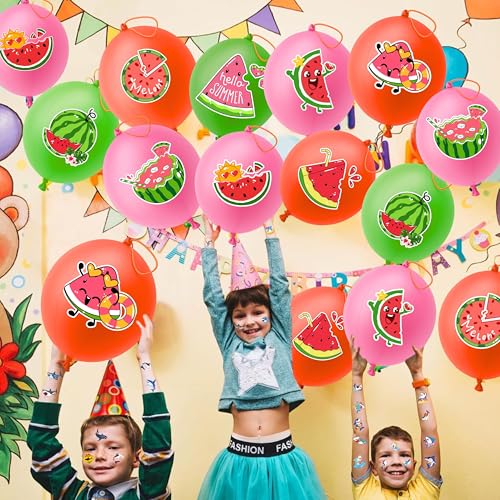 72-Piece Watermelon Party Favors Set | 24 Punch Balloons & 48 Tattoos
