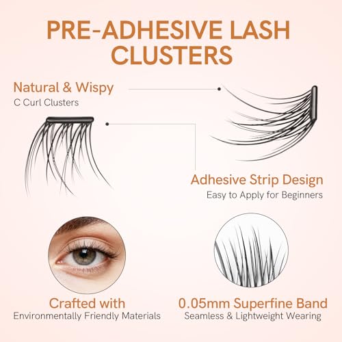 Self-Adhesive Lash Clusters 10-12mm Wispy Pre-Glued Eyelashes