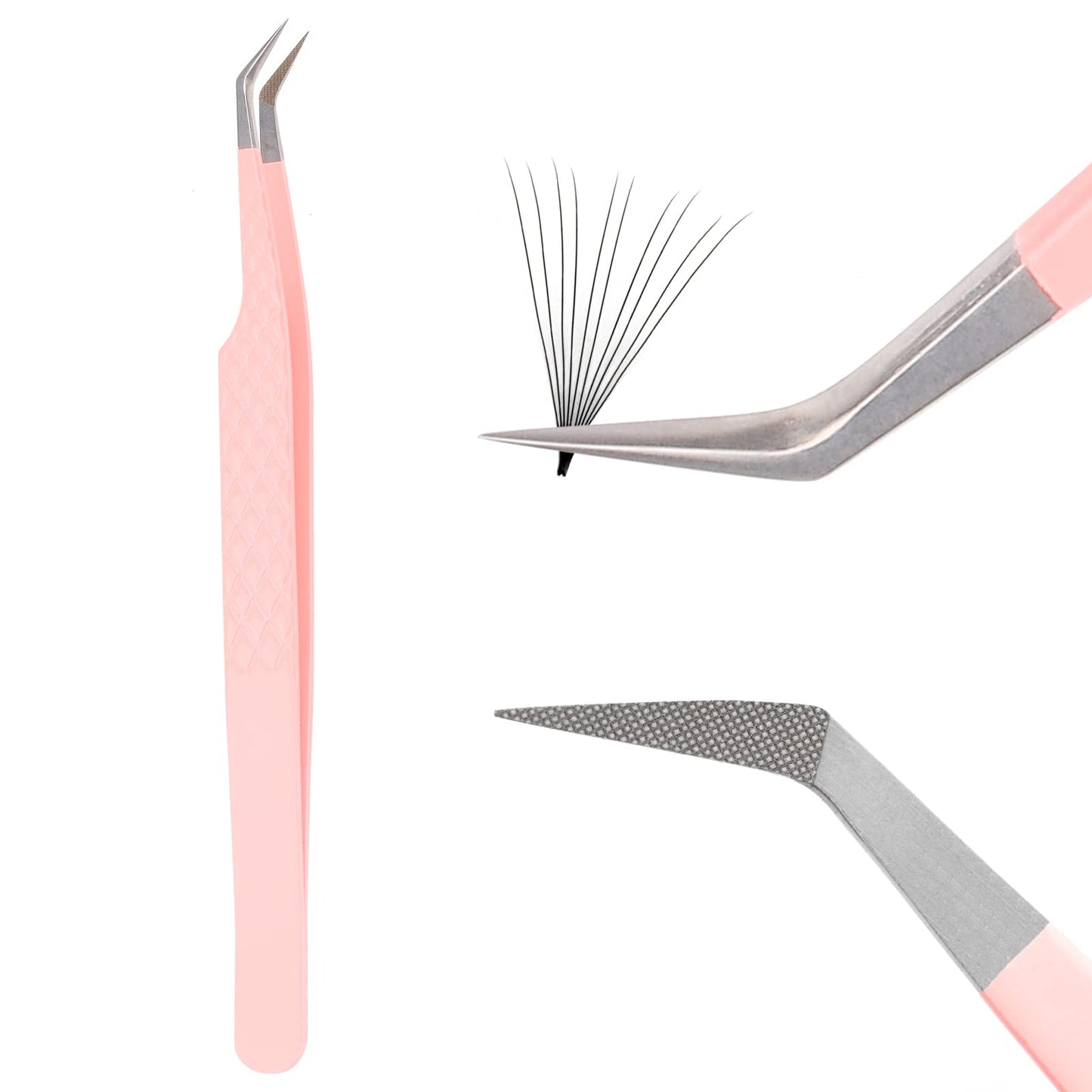 Lash Tweezers For Eyelash Extensions Fiber Tip Lash Tweezers Professional Fan Making Lash Extension Tweezers Volume Lash Tweezers Stainless Steel(Pink 45 Degree Volume Tweezers,1Pc)