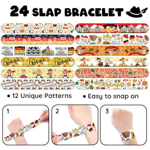 96 PCS Germany Party Favors Set ? 72 Pre-Cut Temporary Tattoos & 24 Slap Bracelets, Perfect for Oktoberfest, Soccer Fans & Cultural Celebrations