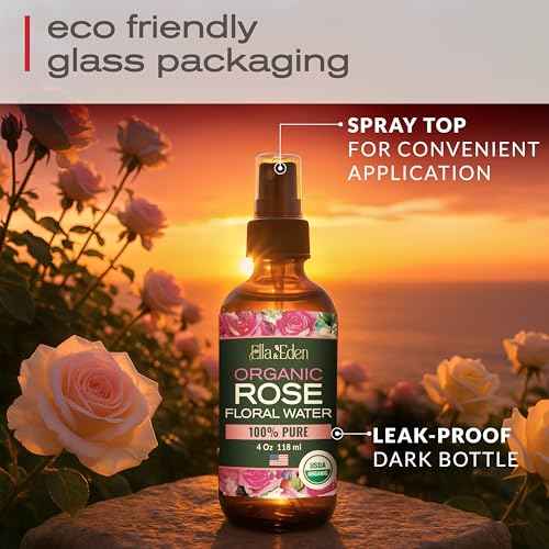 Ella & Eden Organic Rose Water Spray for Face, Hair - Hydrating, Refreshing Face Mist - USDA Certified 100% Pure Steam Distilled Hexane-Free - 4 Fl Oz