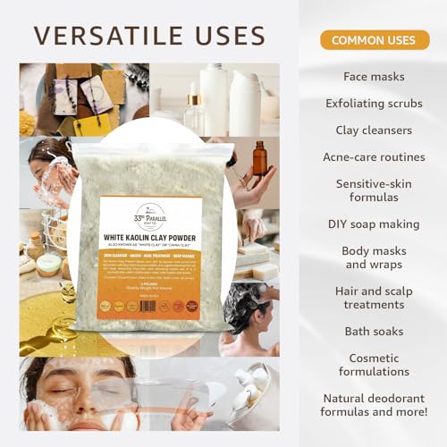 White Kaolin Clay Powder USP GRADE (1 LBS / 16 oz) 100% Natural USP Grade | Facials, Face Mask, Soap Making, Creams, Lotions, Bath Bombs | aka White Clay & China Clay Powder | 1 Pound
