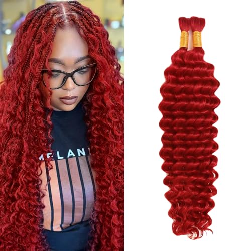 WuvuSnm Red Human Braiding Hair Bulk-Red 26 Inch Wet & Wavy Boho Braids 2 Bundles