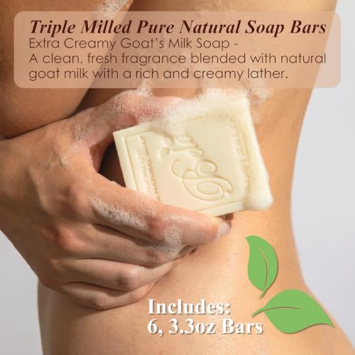 BELA Extra Creamy Goat Milk Soap 3.3 OZ Pack of 6, Long Lasting French Triple Milled Bar Soap Enriched with Organic Shea Butter, Hand, Face and Body Wash Bar, Made in Australia