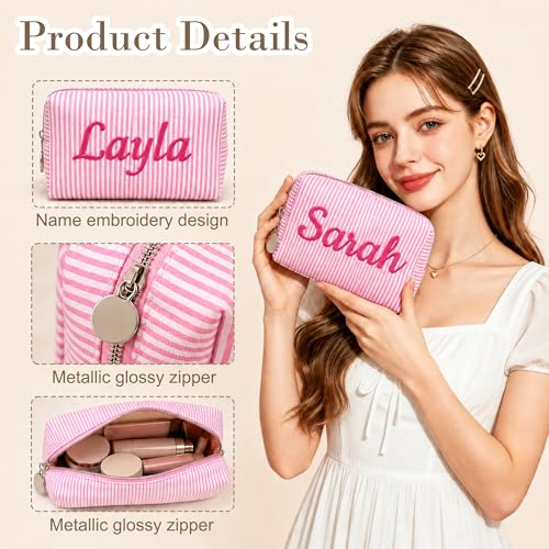 Personalized Striped Makeup Bag - Custom Name Embroidery