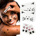 Crystal Cat Face Jewels Gems Sticker Tattoo - 4 Sheet Set