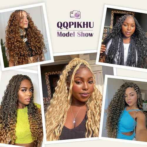 24 Inch Boho Crochet Braids Human Hair Mixed Synthetic Goddess Box Braids Crochet Hair Extensions Pre Looped Bohemian Goddess Braids Crochet Hair for Women (#30, 10 Packs)