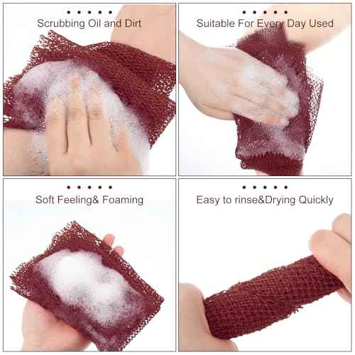 Geiserailie African Net Sponge Long Bathing Net Shower Body Scrubber Back Scrubber Skin Smoother Bathing Sponge for Daily Use or Stocking Stuffer(Wine Red)