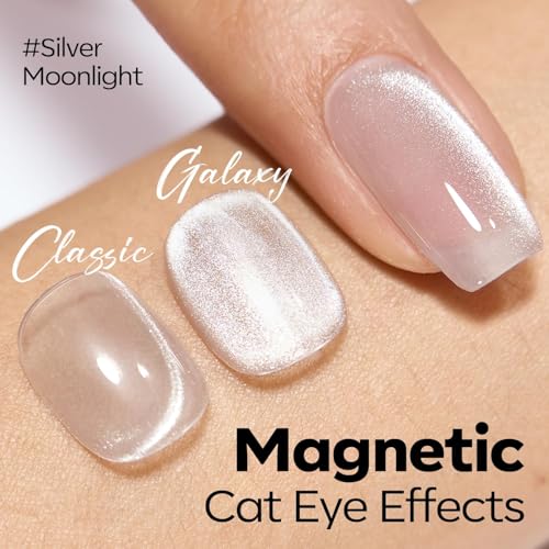 Modelones 9D Silver Cat Eye Gel Nail Polish with Magnet - Holographic 15ml