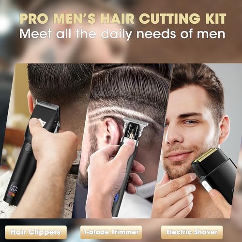 Lanumi Professional Hair Clippers Electric Razor Shavers Men 3 Piece Set Rechargeable Clippers and Trimmers Beard Trimmer Barber Kit with Travel Case Clippers for Hair Cutting Gifts for him