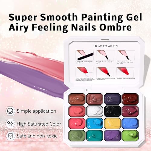 Karroy 16-Color Solid Ombre Gel Polish Palette & Sponge Nail Art Kit