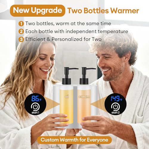 Dual Massage Oil Warmer Heater with 4 Massage Oil Bottles and 2 Funnels,Adjustable Temp (86?149¡ÆF)&Timer (0.5?24H) Lotion Warmer,Dual Bottle Heated Oil Dispenser for Spa, Salon & Home Use