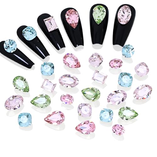 DONGZHOU 48Pcs Large Nail Rhinestone,3D Multi Shapes Crystals Nail Diamonds K9 Glass Stones Sparkle Nail Beads, Rhinestones Nail Gems for Manicure Decoration DIY Crafts