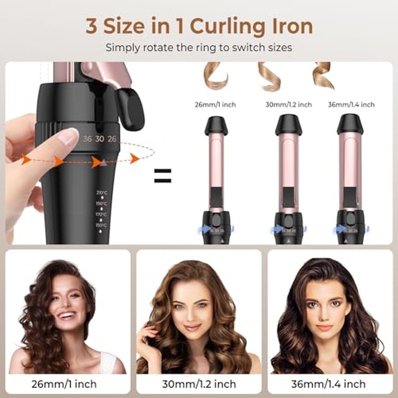 3-in-1 Curling Iron Wand with Adjustable Temperatures - Gold