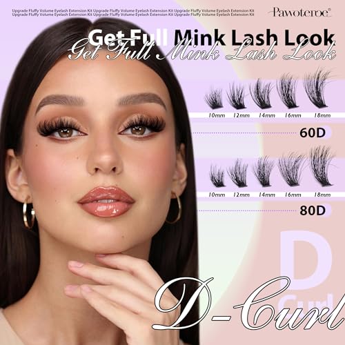 Lash Extension Kit DIY Full Thick Lash Clusters Eyelash Extension Kit 280pcs Individual Lashes Kit with Lash Bond and Seal, Lash Remover, Lash Tweezers for Self Use (Mink 60D&80D, 10-18mm, All Kit)