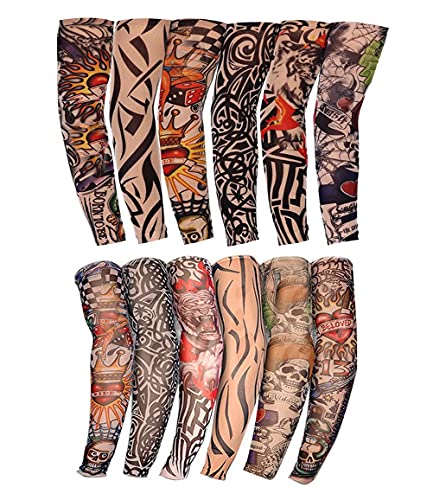 Temporary Tattoo Arm Sleeves – 12pcs Compression UV Protection