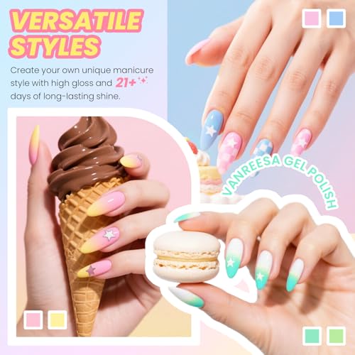 VANREESA Sweet Juice Pastel Gel Nail Polish Set - 21 Colors with Base & Top Coats