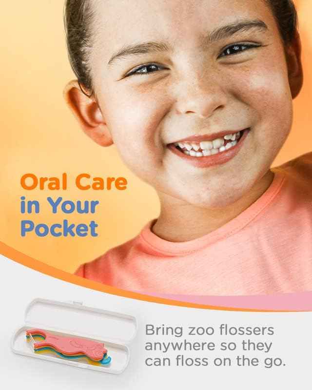 Piico Unflavored Kids Floss - No Fluoride Dual Line Dental Floss Picks - Fun Oral Care in Colorful Floss Sticks Design - Flossers Prevent Tooth Decay & Gum Disease - 300 Playground Zoo & Travel Case