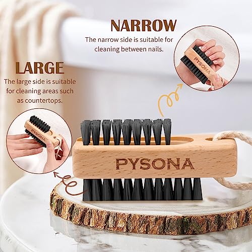 Pysona 2 Pack Nail Brush for Cleaning Fingernails Wooden Nail Scrub Brushes Fingernail Brush for Cleaning Toes and Nails, Two-Sided with Hanging Rope (Beechwood) (Black)