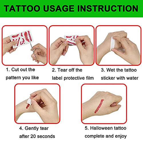 Halloween Scar Temporary Tattoos - 8 Sheet Waterproof Zombie Makeup