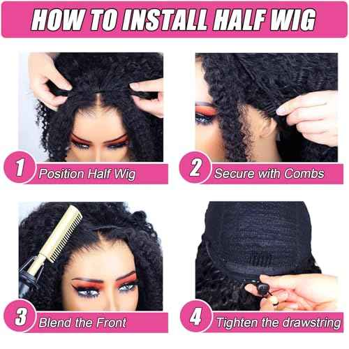 Half Wig Human Hair Curly 200% Density Upgrade Invisible Hairline Drawstring Seamless Flip Over 3 In 1 Half Wigs for Women Wear Go Glueless Deep Wave Wigs Beginner Friendly 26 Inch