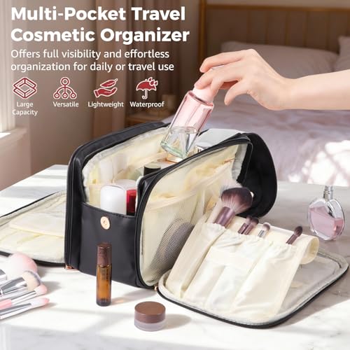 DORMIYA Waterproof Travel Makeup Bag with Multiple Layers & Brush Holder