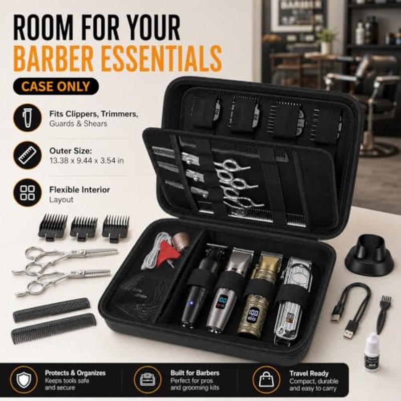 Boobowl Hard Travel Case for Hair Clippers & Grooming Tools - Black