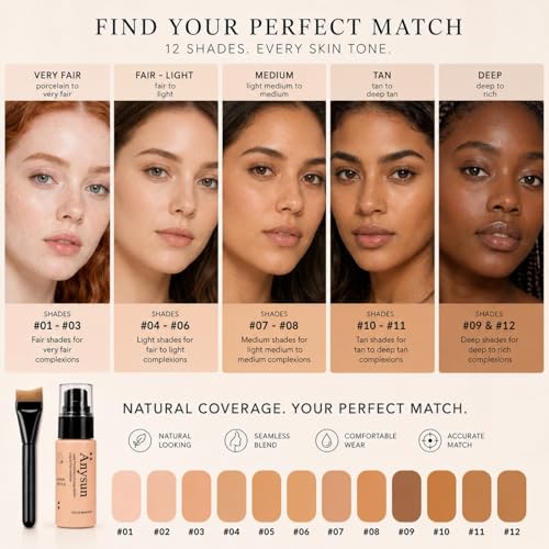 MooGlamor Full Coverage Liquid Foundation #03 Peach Beige with Built-In Brush
