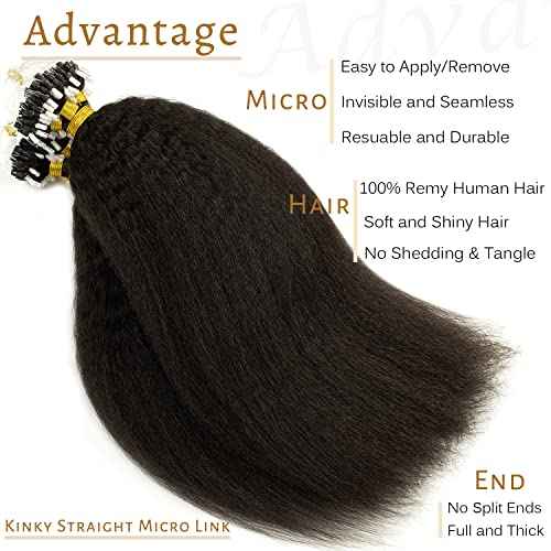 Caliee Micro Loop Real Human Hair Extensions Kinky Straight Natural Black Brazilian Remy Hair Extension for Black Women 20 Inch, Micro Beads Hair Extensions Natural Hair 1B Color 50g 1g/s 50s