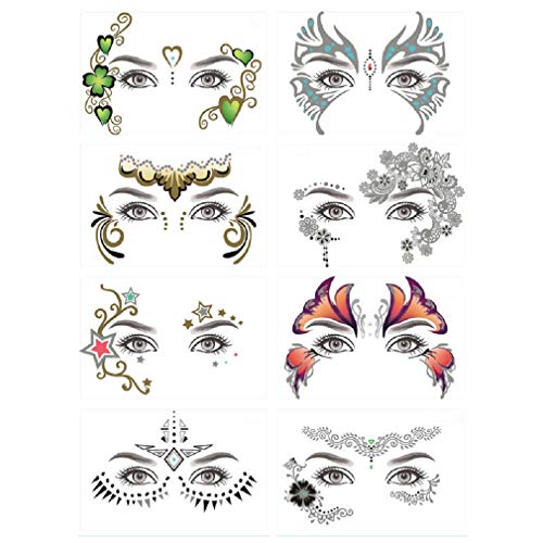8 Pack Waterproof Face Temporary Tattoo Stickers
