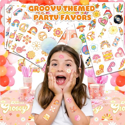 96 PCS Retro 60s 70s Temporary Tattoos for Kids Party