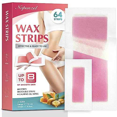 Wax Strips: 64 Waxing Strips - Hair Removal Wax - Brazilian Waxing - Waxing Kit for Women - Body Legs Arms Chest Bikini Back - Wax Kit At Home for Hair Removal - 4 Calming Oil Wipes - 2 sizes