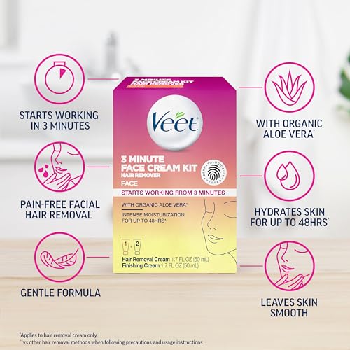 Veet 3 Min Facial Hair Removal Cream Kit for Women - 3.4 Fl Oz, Pack of 1