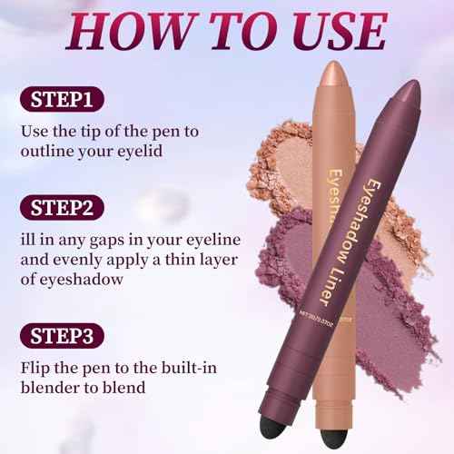 Shadow Liner 2-In-1 Eyeliner & Eyeshadow,Shadow Liner Duo,Plum Eyeshadow Stick,Waterproof,Long-Lasting & Smudge-Proof Wear,Smooth,Easy To Color (Champagne Gold+Purple)