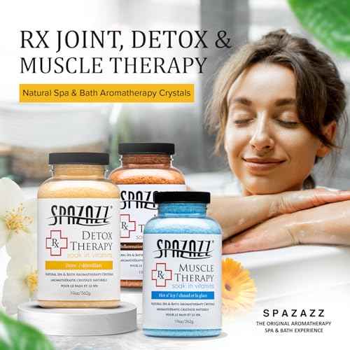 Spazazz Hot Tub Aromatherapy RX Muscle Detox Joint Bath Salt Crystals Bundle. Three Jars of 19oz Spazazz Hot Tub Crystals with Hot/Cold Towel and 5-Point Full Body Massager