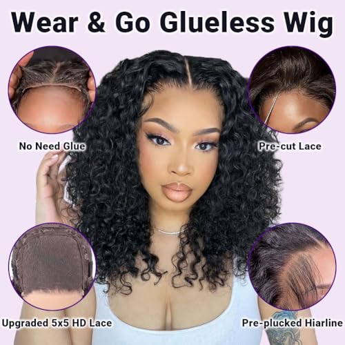 UCUVIC Curly Bob Wig 5x5 Glueless Human Hair 12 Inch