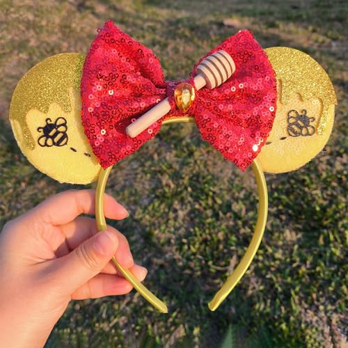 Mouse Ear Headband with Glitter Bow for Women & Girls