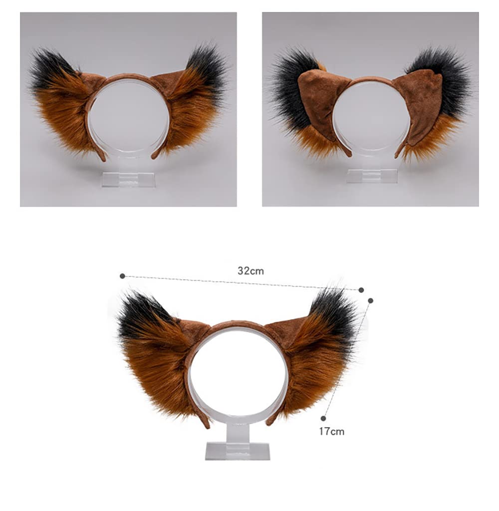 Huralona Faux Fur Cat Fox Ears Headband Flexible Hair Accessory Hairband Handmade Halloween Cosplay Costume Party Dress (F_white black)